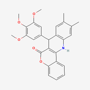 molecular formula C27H25NO5 B4301565 9,10-dimethyl-7-(3,4,5-trimethoxyphenyl)-7,12-dihydro-6H-chromeno[4,3-b]quinolin-6-one 