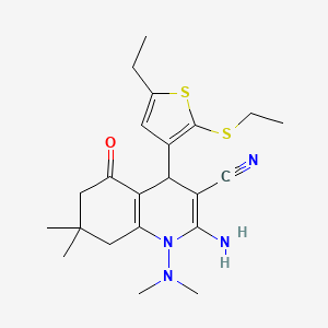 molecular formula C22H30N4OS2 B4301576 2-amino-1-(dimethylamino)-4-[5-ethyl-2-(ethylthio)-3-thienyl]-7,7-dimethyl-5-oxo-1,4,5,6,7,8-hexahydroquinoline-3-carbonitrile 