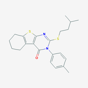 molecular formula C22H26N2OS2 B430161 2-(isopentylsulfanyl)-3-(4-methylphenyl)-5,6,7,8-tetrahydro[1]benzothieno[2,3-d]pyrimidin-4(3H)-one 