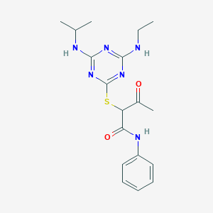 molecular formula C18H24N6O2S B430164 2-{[4-(ethylamino)-6-(isopropylamino)-1,3,5-triazin-2-yl]sulfanyl}-3-oxo-N-phenylbutanamide CAS No. 371216-55-6
