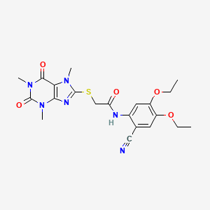 molecular formula C21H24N6O5S B4301681 N-(2-cyano-4,5-diethoxyphenyl)-2-[(1,3,7-trimethyl-2,6-dioxo-2,3,6,7-tetrahydro-1H-purin-8-yl)thio]acetamide 