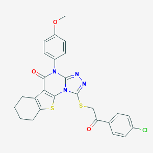 molecular formula C26H21ClN4O3S2 B430173 1-{[2-(4-chlorophenyl)-2-oxoethyl]sulfanyl}-4-(4-methoxyphenyl)-6,7,8,9-tetrahydro[1]benzothieno[3,2-e][1,2,4]triazolo[4,3-a]pyrimidin-5(4H)-one CAS No. 332393-22-3