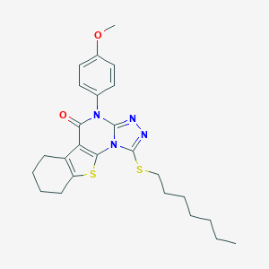 molecular formula C25H30N4O2S2 B430177 1-(heptylsulfanyl)-4-(4-methoxyphenyl)-6,7,8,9-tetrahydro[1]benzothieno[3,2-e][1,2,4]triazolo[4,3-a]pyrimidin-5(4H)-one CAS No. 332393-12-1