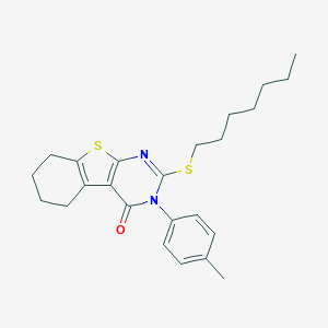 molecular formula C24H30N2OS2 B430181 2-(heptylsulfanyl)-3-(4-methylphenyl)-5,6,7,8-tetrahydro[1]benzothieno[2,3-d]pyrimidin-4(3H)-one 