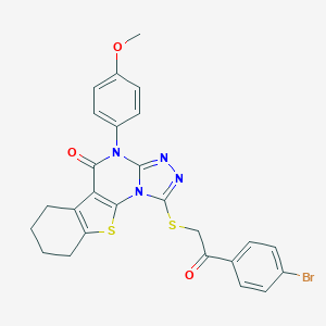 molecular formula C26H21BrN4O3S2 B430182 1-{[2-(4-bromophenyl)-2-oxoethyl]sulfanyl}-4-(4-methoxyphenyl)-6,7,8,9-tetrahydro[1]benzothieno[3,2-e][1,2,4]triazolo[4,3-a]pyrimidin-5(4H)-one 