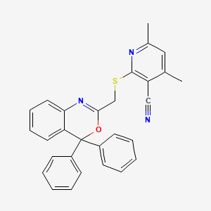 molecular formula C29H23N3OS B4301824 2-{[(4,4-diphenyl-4H-3,1-benzoxazin-2-yl)methyl]thio}-4,6-dimethylnicotinonitrile 