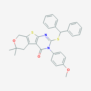 2-(benzhydrylsulfanyl)-3-(4-methoxyphenyl)-6,6-dimethyl-3,5,6,8-tetrahydro-4H-pyrano[4',3':4,5]thieno[2,3-d]pyrimidin-4-one
