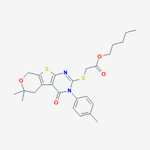 molecular formula C25H30N2O4S2 B430192 pentyl {[6,6-dimethyl-3-(4-methylphenyl)-4-oxo-3,5,6,8-tetrahydro-4H-pyrano[4',3':4,5]thieno[2,3-d]pyrimidin-2-yl]sulfanyl}acetate CAS No. 332393-06-3