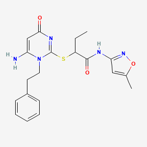 molecular formula C20H23N5O3S B4301950 2-{[6-amino-4-oxo-1-(2-phenylethyl)-1,4-dihydropyrimidin-2-yl]thio}-N-(5-methylisoxazol-3-yl)butanamide 