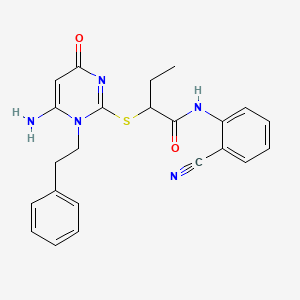 molecular formula C23H23N5O2S B4301960 2-{[6-amino-4-oxo-1-(2-phenylethyl)-1,4-dihydropyrimidin-2-yl]thio}-N-(2-cyanophenyl)butanamide 