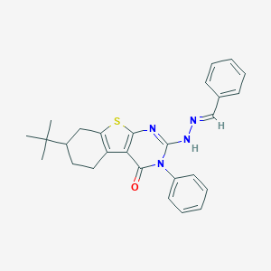 molecular formula C27H28N4OS B430200 2-[(2E)-2-Benzylidenehydrazinyl]-7-tert-butyl-3-phenyl-5,6,7,8-tetrahydro-[1]benzothiolo[2,3-d]pyrimidin-4-one CAS No. 354992-63-5