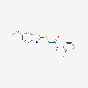 molecular formula C19H20N2O2S2 B430203 N-(2,4-dimethylphenyl)-2-[(6-ethoxy-1,3-benzothiazol-2-yl)sulfanyl]acetamide 