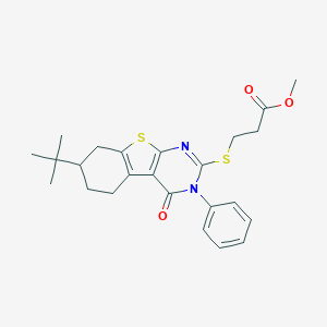 molecular formula C24H28N2O3S2 B430204 Methyl 3-[(7-tert-butyl-4-oxo-3-phenyl-5,6,7,8-tetrahydro-[1]benzothiolo[2,3-d]pyrimidin-2-yl)sulfanyl]propanoate CAS No. 312625-88-0