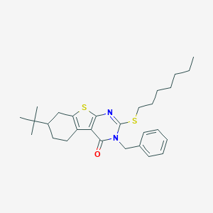 molecular formula C28H38N2OS2 B430205 3-benzyl-7-tert-butyl-2-(heptylsulfanyl)-5,6,7,8-tetrahydro[1]benzothieno[2,3-d]pyrimidin-4(3H)-one CAS No. 351338-39-1