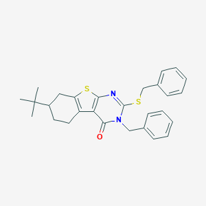 molecular formula C28H30N2OS2 B430207 3-benzyl-2-(benzylsulfanyl)-7-tert-butyl-5,6,7,8-tetrahydro[1]benzothieno[2,3-d]pyrimidin-4(3H)-one 