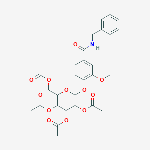 molecular formula C29H33NO12 B430215 3,5-bis(acetyloxy)-2-[(acetyloxy)methyl]-6-{4-[(benzylamino)carbonyl]-2-methoxyphenoxy}tetrahydro-2H-pyran-4-yl acetate 