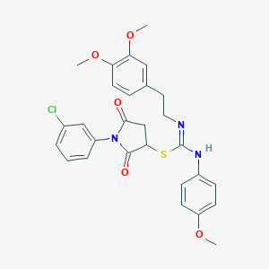 molecular formula C28H28ClN3O5S B430221 1-(3-chlorophenyl)-2,5-dioxo-3-pyrrolidinyl N-[2-(3,4-dimethoxyphenyl)ethyl]-N'-(4-methoxyphenyl)imidothiocarbamate 