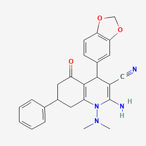 2-amino-4-(1,3-benzodioxol-5-yl)-1-(dimethylamino)-5-oxo-7-phenyl-1,4,5,6,7,8-hexahydroquinoline-3-carbonitrile