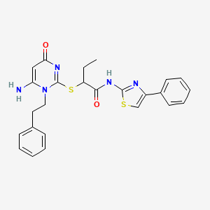 molecular formula C25H25N5O2S2 B4302294 2-{[6-amino-4-oxo-1-(2-phenylethyl)-1,4-dihydropyrimidin-2-yl]thio}-N-(4-phenyl-1,3-thiazol-2-yl)butanamide 