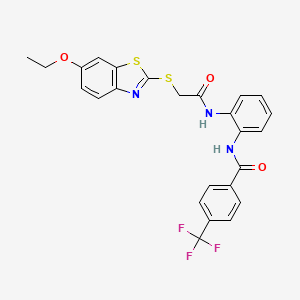 molecular formula C25H20F3N3O3S2 B4302297 N-[2-({[(6-ethoxy-1,3-benzothiazol-2-yl)thio]acetyl}amino)phenyl]-4-(trifluoromethyl)benzamide 