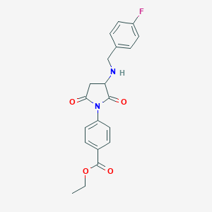 molecular formula C20H19FN2O4 B430231 Ethyl 4-{3-[(4-fluorobenzyl)amino]-2,5-dioxo-1-pyrrolidinyl}benzoate 
