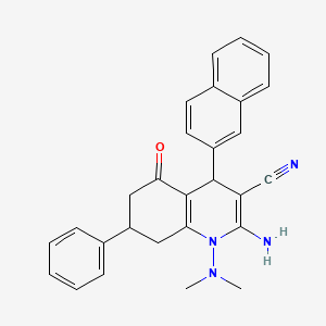 molecular formula C28H26N4O B4302338 2-amino-1-(dimethylamino)-4-(2-naphthyl)-5-oxo-7-phenyl-1,4,5,6,7,8-hexahydroquinoline-3-carbonitrile 