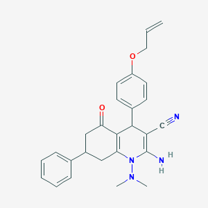molecular formula C27H28N4O2 B4302343 4-[4-(allyloxy)phenyl]-2-amino-1-(dimethylamino)-5-oxo-7-phenyl-1,4,5,6,7,8-hexahydroquinoline-3-carbonitrile 