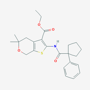 molecular formula C24H29NO4S B430235 Ethyl 5,5-dimethyl-2-[(1-phenylcyclopentanecarbonyl)amino]-4,7-dihydrothieno[2,3-c]pyran-3-carboxylate CAS No. 371926-01-1