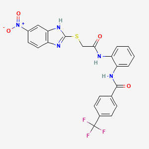 molecular formula C23H16F3N5O4S B4302368 N-[2-({[(5-nitro-1H-benzimidazol-2-yl)thio]acetyl}amino)phenyl]-4-(trifluoromethyl)benzamide 