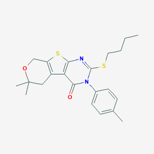 2-(butylsulfanyl)-6,6-dimethyl-3-(4-methylphenyl)-3,5,6,8-tetrahydro-4H-pyrano[4',3':4,5]thieno[2,3-d]pyrimidin-4-one