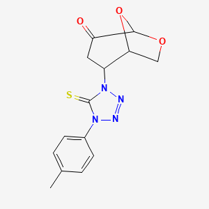 molecular formula C14H14N4O3S B4302398 2-[4-(4-methylphenyl)-5-thioxo-4,5-dihydro-1H-tetrazol-1-yl]-6,8-dioxabicyclo[3.2.1]octan-4-one 