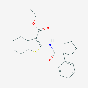 molecular formula C23H27NO3S B430240 Ethyl 2-{[(1-phenylcyclopentyl)carbonyl]amino}-4,5,6,7-tetrahydro-1-benzothiophene-3-carboxylate CAS No. 371928-26-6