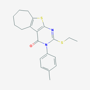 molecular formula C20H22N2OS2 B430243 2-(ethylsulfanyl)-3-(4-methylphenyl)-3,5,6,7,8,9-hexahydro-4H-cyclohepta[4,5]thieno[2,3-d]pyrimidin-4-one 