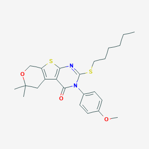 molecular formula C24H30N2O3S2 B430244 2-(hexylsulfanyl)-3-(4-methoxyphenyl)-6,6-dimethyl-3,5,6,8-tetrahydro-4H-pyrano[4',3':4,5]thieno[2,3-d]pyrimidin-4-one CAS No. 307495-45-0