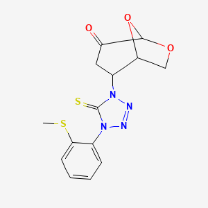 molecular formula C14H14N4O3S2 B4302505 2-{4-[2-(methylthio)phenyl]-5-thioxo-4,5-dihydro-1H-tetrazol-1-yl}-6,8-dioxabicyclo[3.2.1]octan-4-one 
