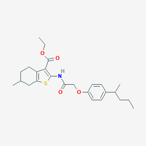 molecular formula C25H33NO4S B430251 Ethyl 6-methyl-2-({[4-(1-methylbutyl)phenoxy]acetyl}amino)-4,5,6,7-tetrahydro-1-benzothiophene-3-carboxylate 