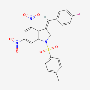 molecular formula C22H16FN3O6S B4302547 3-(4-fluorobenzylidene)-1-[(4-methylphenyl)sulfonyl]-4,6-dinitroindoline 