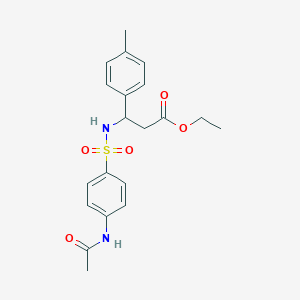 molecular formula C20H24N2O5S B4302560 ethyl 3-({[4-(acetylamino)phenyl]sulfonyl}amino)-3-(4-methylphenyl)propanoate 