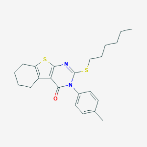 molecular formula C23H28N2OS2 B430258 2-(hexylsulfanyl)-3-(4-methylphenyl)-5,6,7,8-tetrahydro[1]benzothieno[2,3-d]pyrimidin-4(3H)-one 