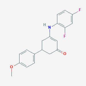molecular formula C19H17F2NO2 B4302586 3-[(2,4-difluorophenyl)amino]-5-(4-methoxyphenyl)cyclohex-2-en-1-one 