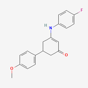 molecular formula C19H18FNO2 B4302592 3-[(4-fluorophenyl)amino]-5-(4-methoxyphenyl)cyclohex-2-en-1-one 