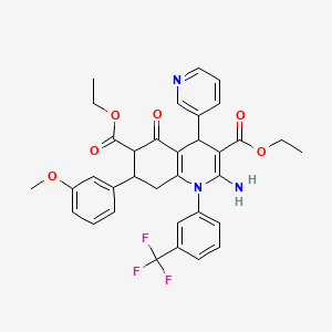molecular formula C34H32F3N3O6 B4302603 diethyl 2-amino-7-(3-methoxyphenyl)-5-oxo-4-pyridin-3-yl-1-[3-(trifluoromethyl)phenyl]-1,4,5,6,7,8-hexahydroquinoline-3,6-dicarboxylate 