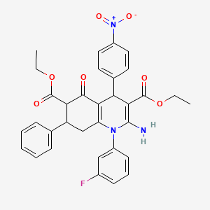 diethyl 2-amino-1-(3-fluorophenyl)-4-(4-nitrophenyl)-5-oxo-7-phenyl-1,4,5,6,7,8-hexahydroquinoline-3,6-dicarboxylate