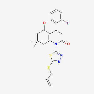 molecular formula C22H22FN3O2S2 B4302614 1-[5-(allylthio)-1,3,4-thiadiazol-2-yl]-4-(2-fluorophenyl)-7,7-dimethyl-4,6,7,8-tetrahydroquinoline-2,5(1H,3H)-dione 
