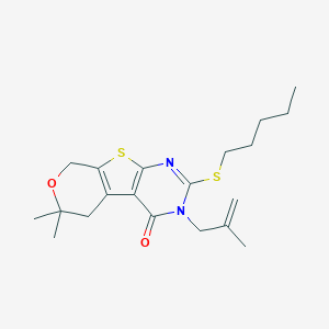 molecular formula C20H28N2O2S2 B430263 6,6-dimethyl-3-(2-methyl-2-propenyl)-2-(pentylsulfanyl)-3,5,6,8-tetrahydro-4H-pyrano[4',3':4,5]thieno[2,3-d]pyrimidin-4-one 