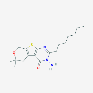 molecular formula C18H27N3O2S B430270 3-amino-2-heptyl-6,6-dimethyl-3,5,6,8-tetrahydro-4H-pyrano[4',3':4,5]thieno[2,3-d]pyrimidin-4-one CAS No. 383903-61-5