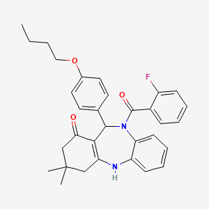 molecular formula C32H33FN2O3 B4302855 11-(4-butoxyphenyl)-10-(2-fluorobenzoyl)-3,3-dimethyl-2,3,4,5,10,11-hexahydro-1H-dibenzo[b,e][1,4]diazepin-1-one 