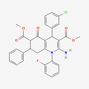 dimethyl 2-amino-4-(3-chlorophenyl)-1-(2-fluorophenyl)-5-oxo-7-phenyl-1,4,5,6,7,8-hexahydroquinoline-3,6-dicarboxylate