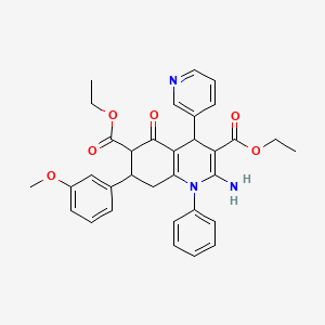 molecular formula C33H33N3O6 B4302908 diethyl 2-amino-7-(3-methoxyphenyl)-5-oxo-1-phenyl-4-pyridin-3-yl-1,4,5,6,7,8-hexahydroquinoline-3,6-dicarboxylate 