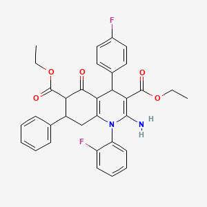 molecular formula C33H30F2N2O5 B4302912 diethyl 2-amino-1-(2-fluorophenyl)-4-(4-fluorophenyl)-5-oxo-7-phenyl-1,4,5,6,7,8-hexahydroquinoline-3,6-dicarboxylate 